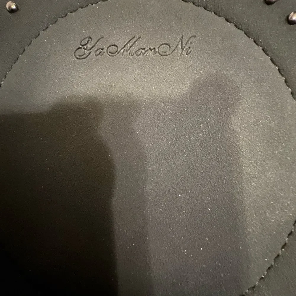 Engraved Studded round crossbody black bucket bag